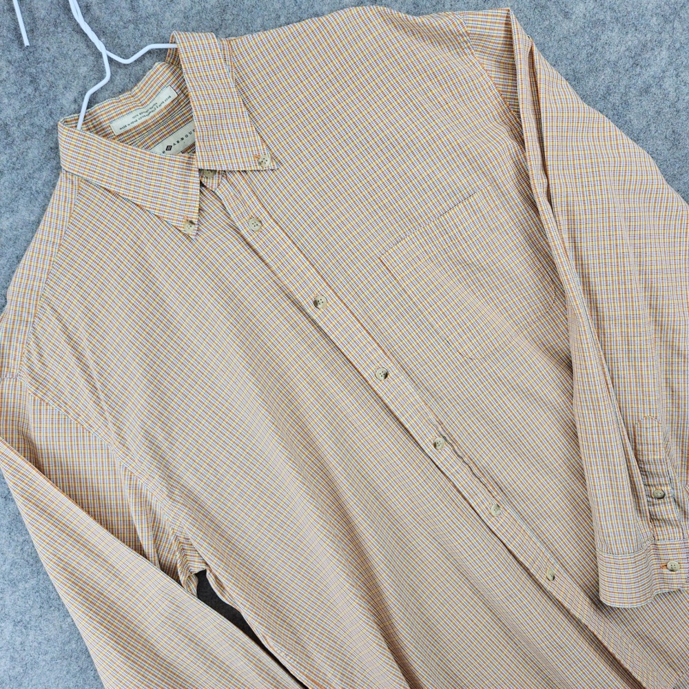 Joseph Abboud Button Down Shirt Men's XL Orange Yellow Checks Long Sleeve Cotton